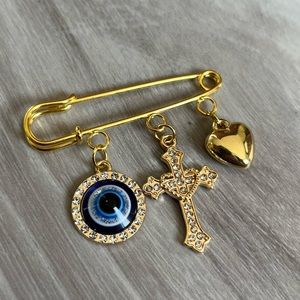 Gold Cross Evil Eye Protection Safety Pin